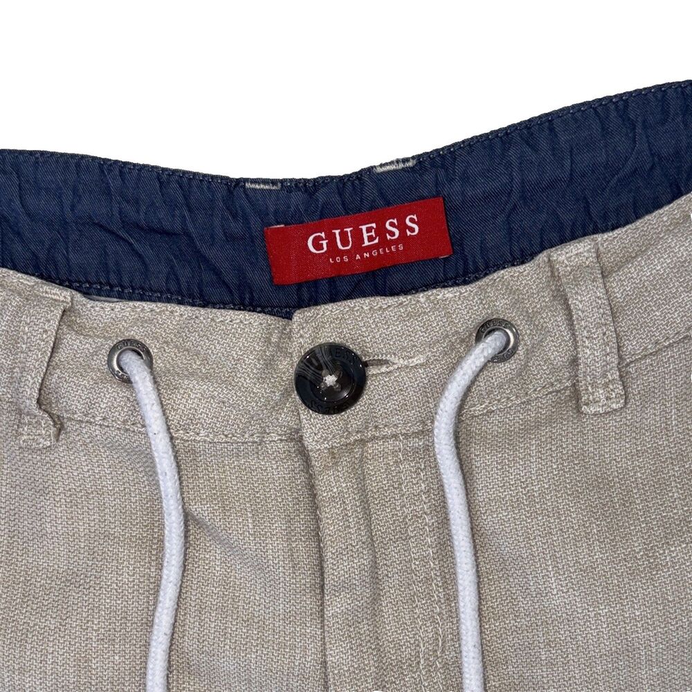 Guess Short Mens 36 Beige Linen Chino Striped Lightweight Casual Drawstring
